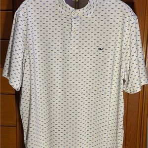 Vineyard Vines White Polo with Blue Whale Print